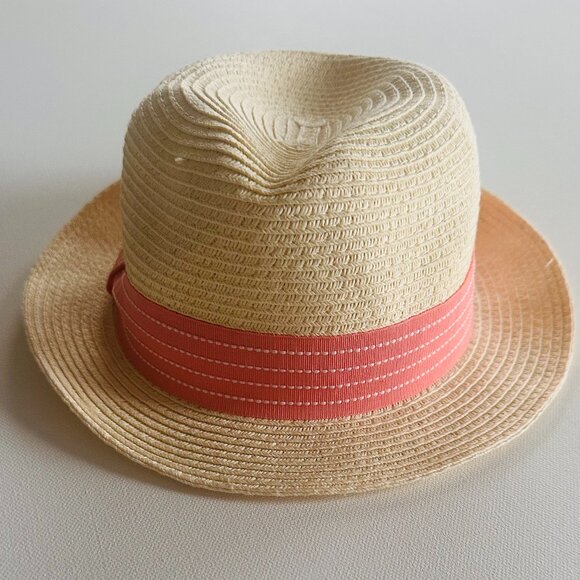 HW Collection Other - Kids Straw Fedora Hat with Coral Band – One Size (Fits 5–8Y)